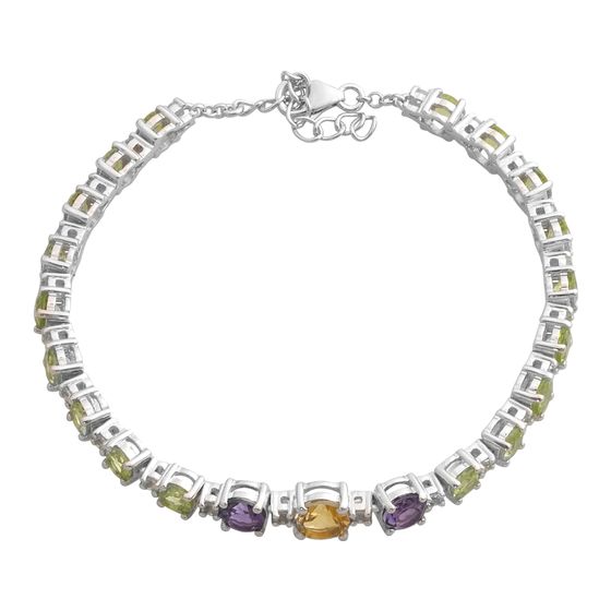 Серебряный браслет с аметистом, цитрином, хризолітом, топазом