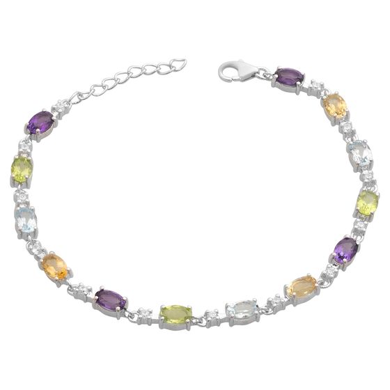 Серебряный браслет с аметистом, цитрином, хризолітом, топазом, фианитами