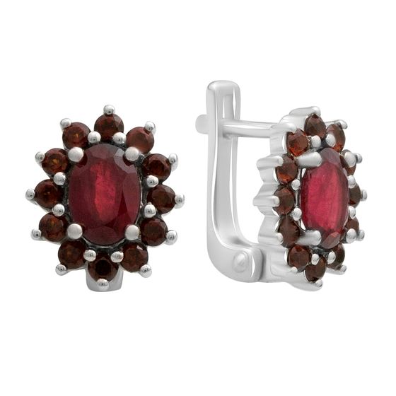 Серебряные серьги с рубином 3.225ct, гранатом