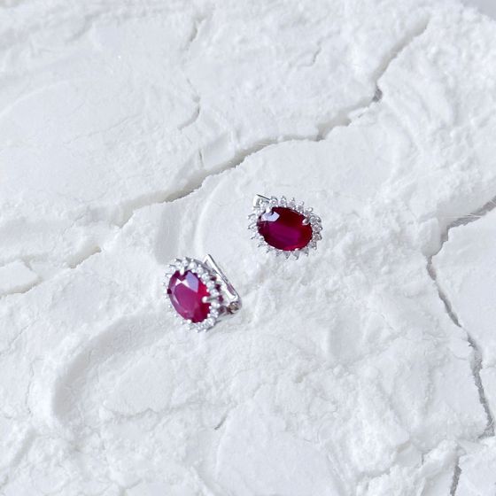 Серебряные серьги с рубином, фианитами