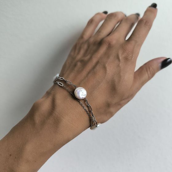 Серебряный браслет с жемчугом барочным Серебряный браслет с жемчугом барочным