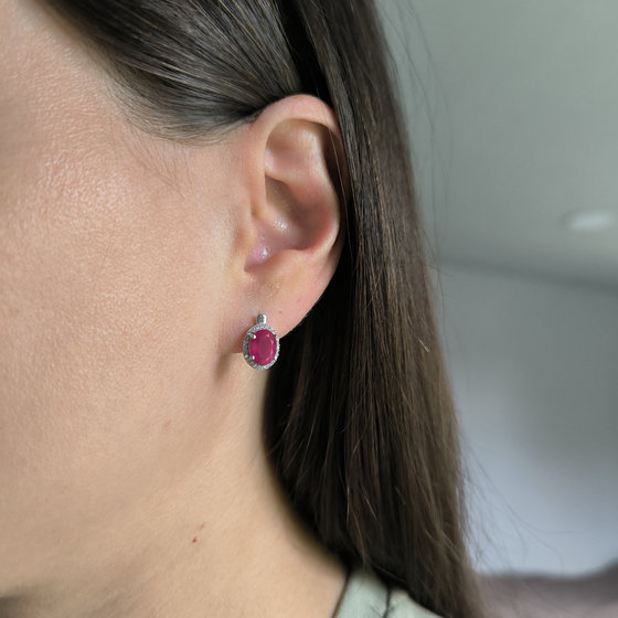 Серебряные серьги с рубином 3.97ct, фианитами