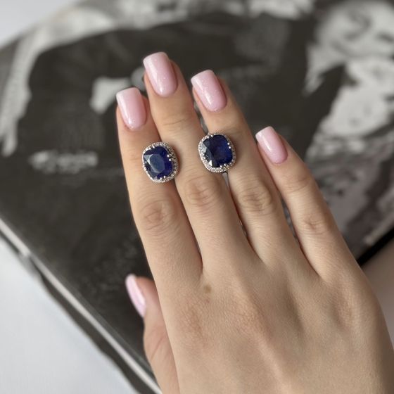 Серебряные серьги с сапфиром 14.84ct, фианитами