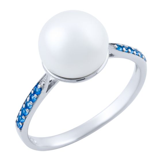 Серебряное кольцо с жемчугом, топазом nano Лондон Блю