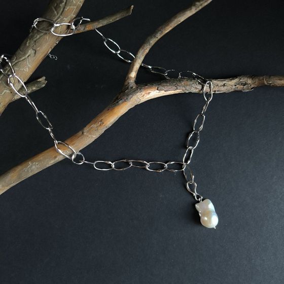 Серебряное колье с жемчугом барочным Серебряное колье с жемчугом барочным