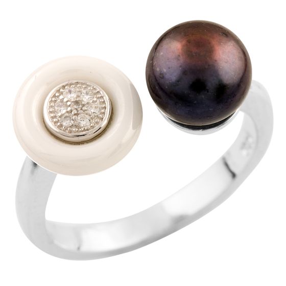 Серебряное кольцо с керамикой, жемчугом