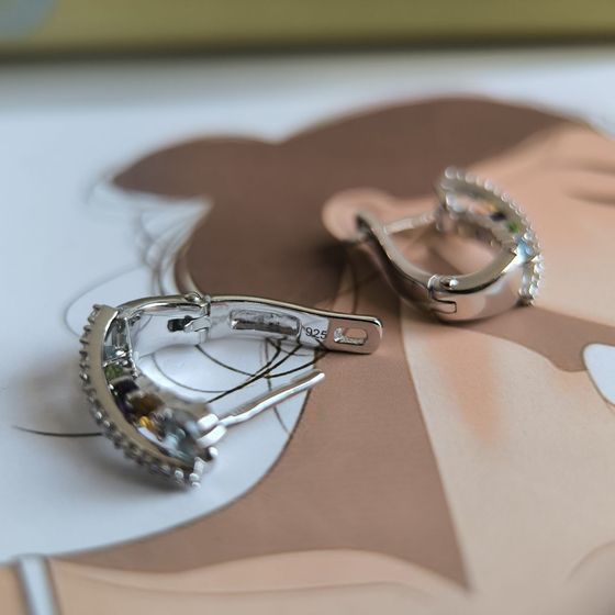 Серебряные серьги с аметистом 1.553ct, цитрином, хризолітом, топазом