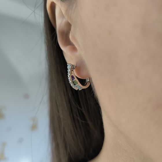 Серебряные серьги с аметистом 1.553ct, цитрином, хризолітом, топазом