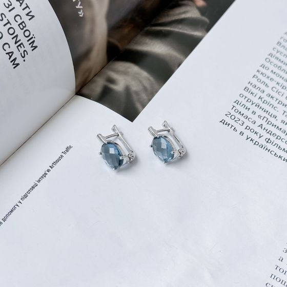 Серебряные серьги с топазом Лондон Блю 4.28ct