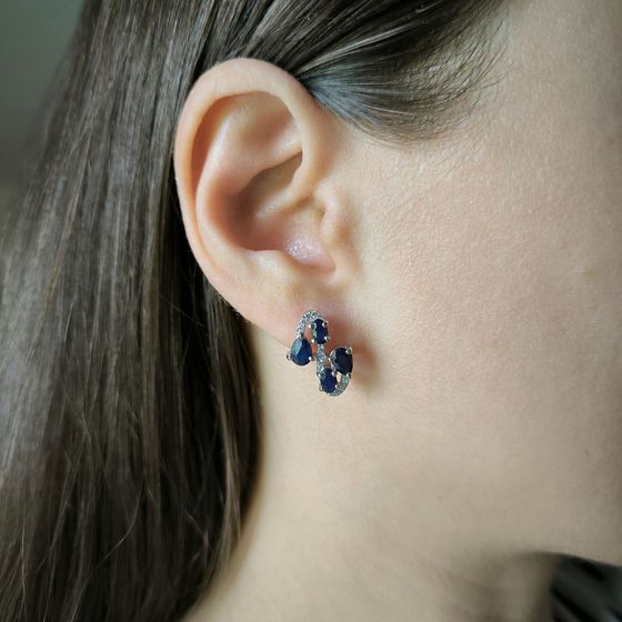 Серебряные серьги с сапфиром 3.88ct, фианитами