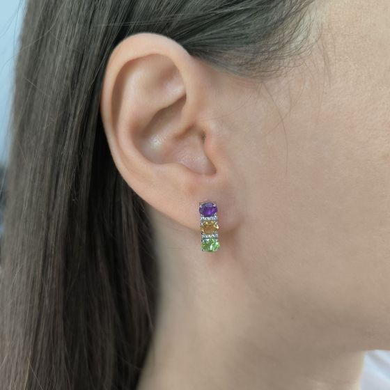 Серебряные серьги с аметистом 2.352ct, цитрином, хризолітом