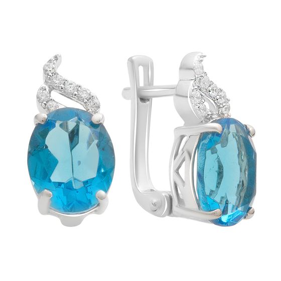 Серебряные серьги с топазом 4.71ct, фианитами