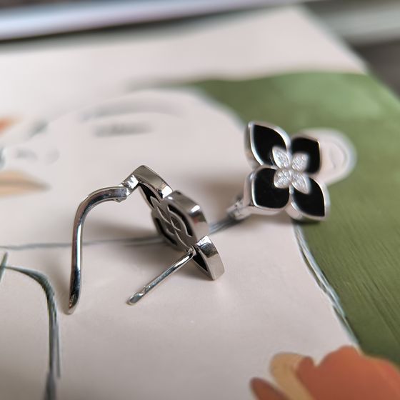 Серебряные серьги с ониксом, фианитами Серебряные серьги с ониксом, фианитами