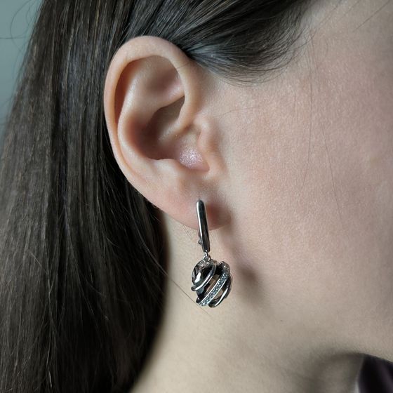 Серебряные серьги с раухтопазом (дымчатым кварцем) 8.502ct, фианитами