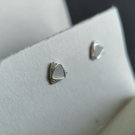 Серебряные серьги с перламутром, фианитами