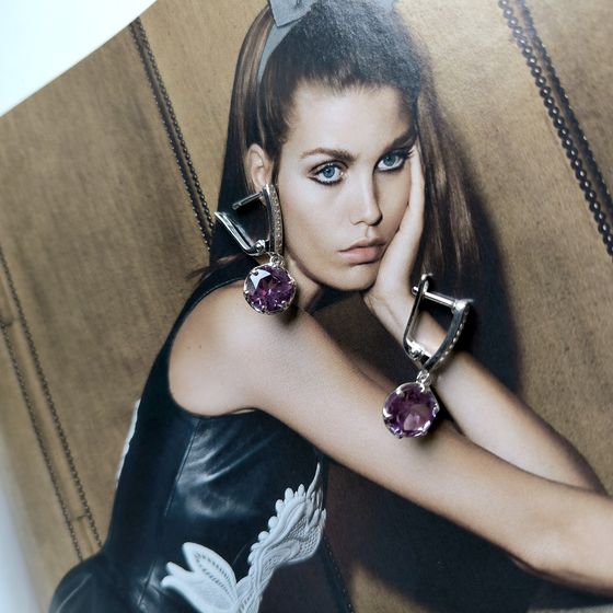 Серебряные серьги с александритом 6.837ct, фианитами