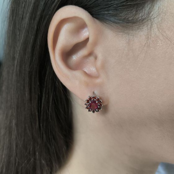 Серебряные серьги с рубином 3.225ct, гранатом