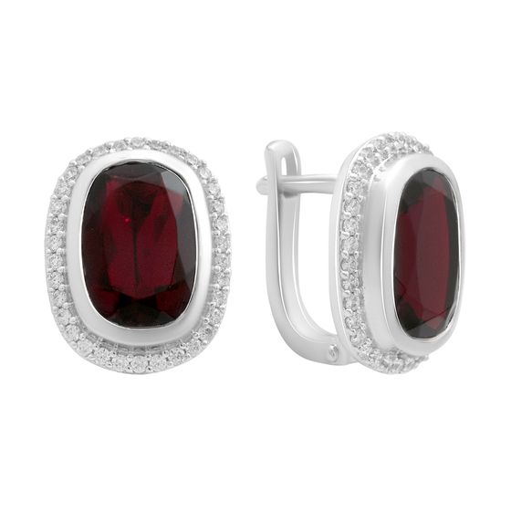 Серебряные серьги с гранатом nano 7.328ct, фианитами