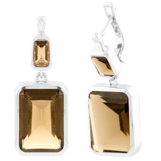 Серебряные серьги с раухтопазом (дымчатым кварцем) 14.783ct