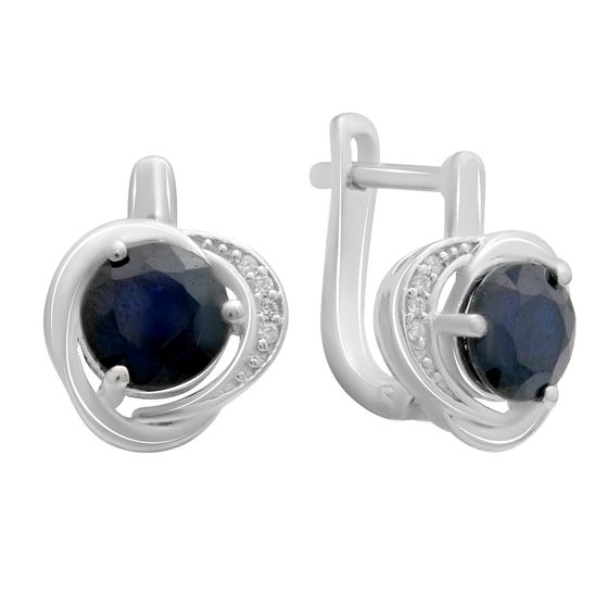 Серебряные серьги с сапфиром 3.565ct, фианитами