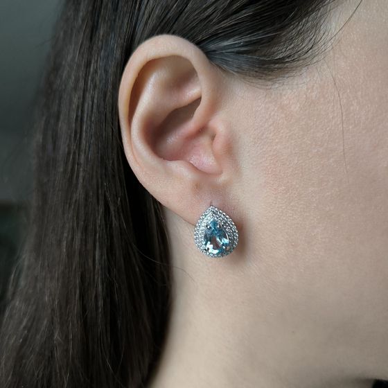 Серебряные серьги с топазом 5.607ct, фианитами
