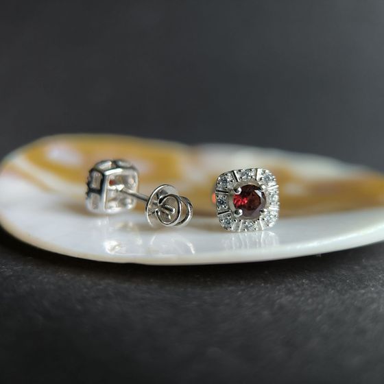 Серебряные серьги с гранатом 0.845ct, фианитами