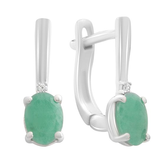 Серебряные серьги с изумрудом, фианитами