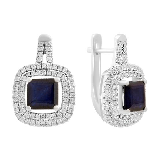 Серебряные серьги с сапфиром 5.717ct, фианитами