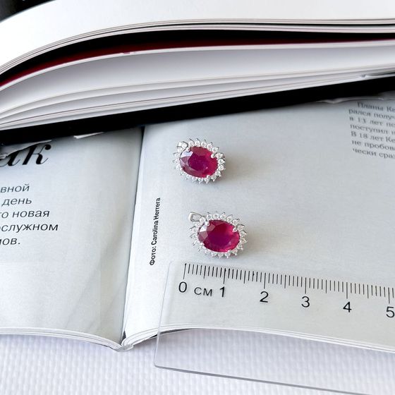 Серебряные серьги с рубином 8.48ct, фианитами