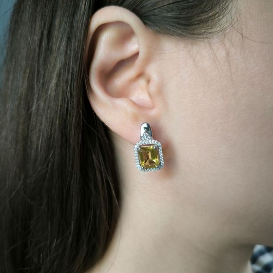Серебряные серьги с цитрином nano