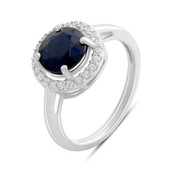 Серебряное кольцо с сапфиром 2.895ct, фианитами