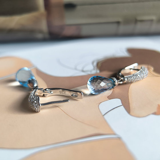 Серебряные серьги с топазом 9.364ct, фианитами