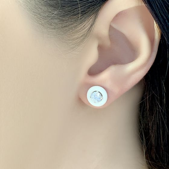 Серебряные серьги с керамикой, фианитами