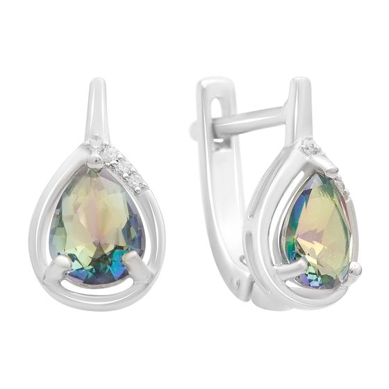Серебряные серьги с мистик топазом 1.61ct, фианитами