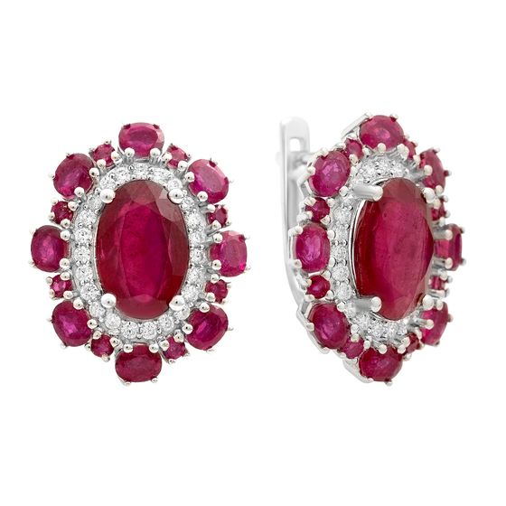 Серебряные серьги с рубином 14.72ct, фианитами