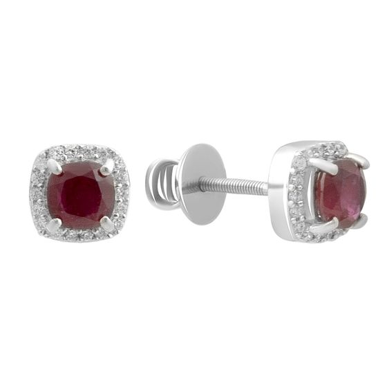Серебряные серьги с рубином 1.655ct, фианитами