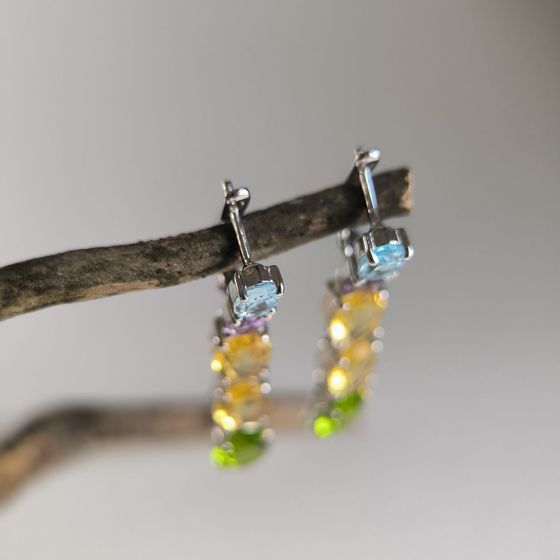 Серебряные серьги с аметистом, хризолітом, топазом, цитрином
