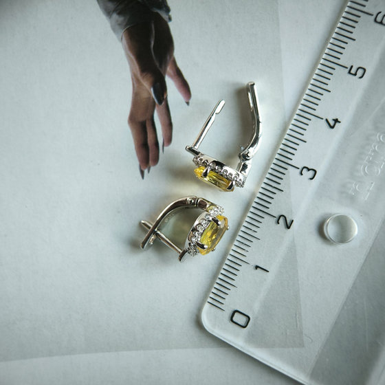 Серебряные серьги с цитрином nano 2.687ct, фианитами