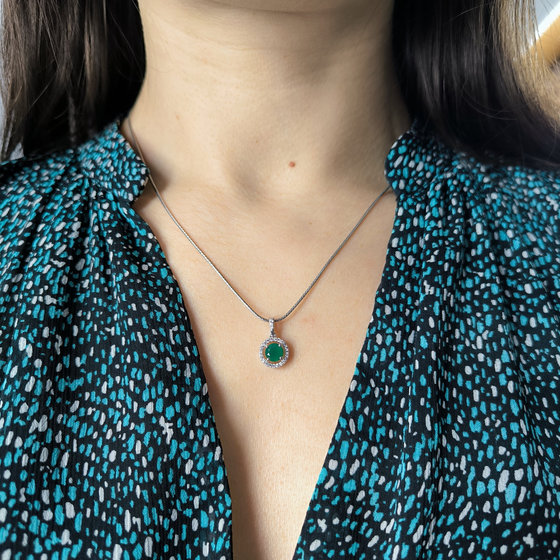 Серебряная подвеска с агатом 1.01ct, фианитами