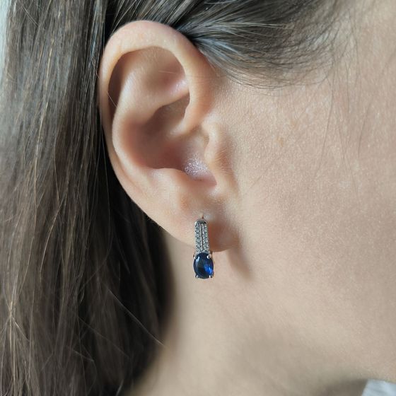 Серебряные серьги с сапфиром nano 1.413ct, фианитами