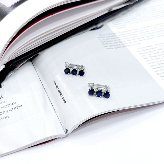 Серебряные серьги с сапфиром 2.844ct, фианитами