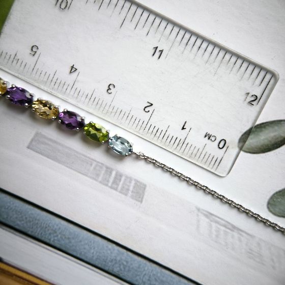 Серебряный браслет с аметистом, цитрином, хризолітом, топазом, фианитами