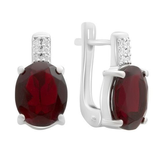 Серебряные серьги с гранатом nano 4.52ct, фианитами