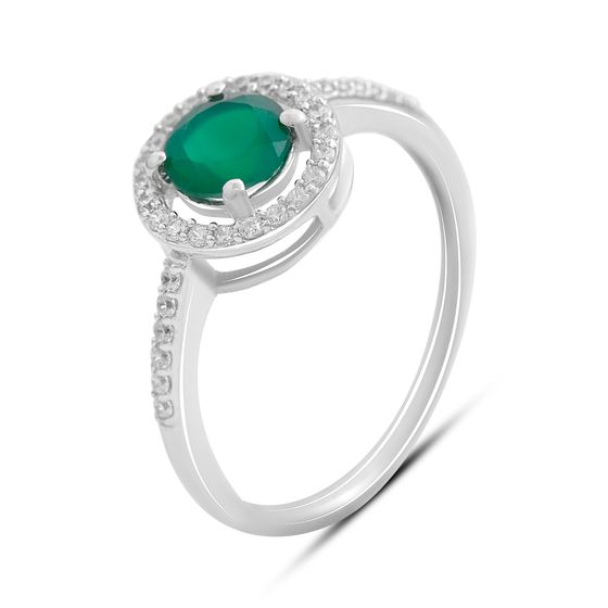 Серебряное кольцо с агатом 1.099ct, фианитами