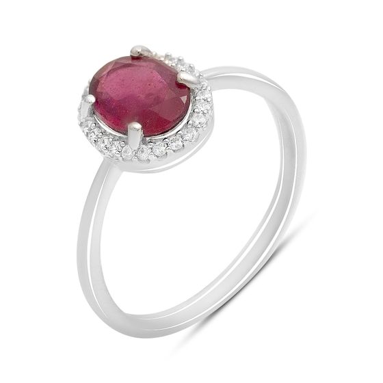 Серебряное кольцо с рубином 1.766ct, фианитами