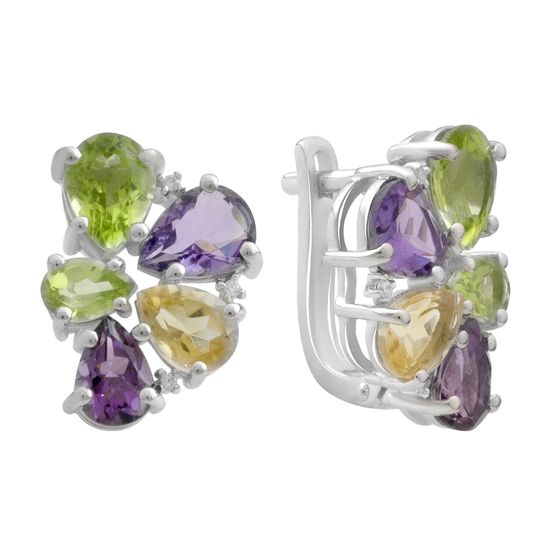 Серебряные серьги с аметистом, хризолітом, цитрином