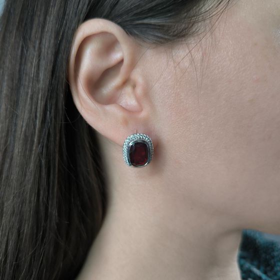 Серебряные серьги с гранатом nano 7.328ct, фианитами