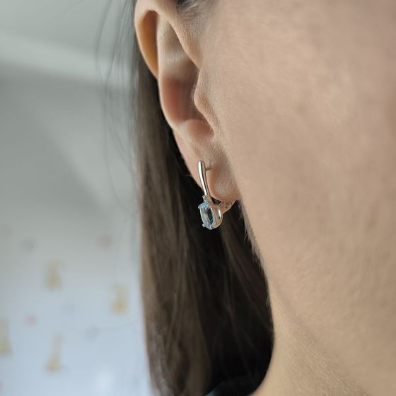 Серебряные серьги с топазом 1.874ct, фианитами
