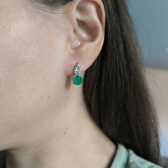 Серебряные серьги с агатом 2.683ct, фианитами