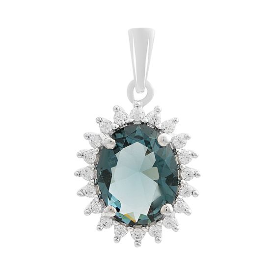 Серебряная подвеска с топазом Лондон Блю 2.288ct, фианитами